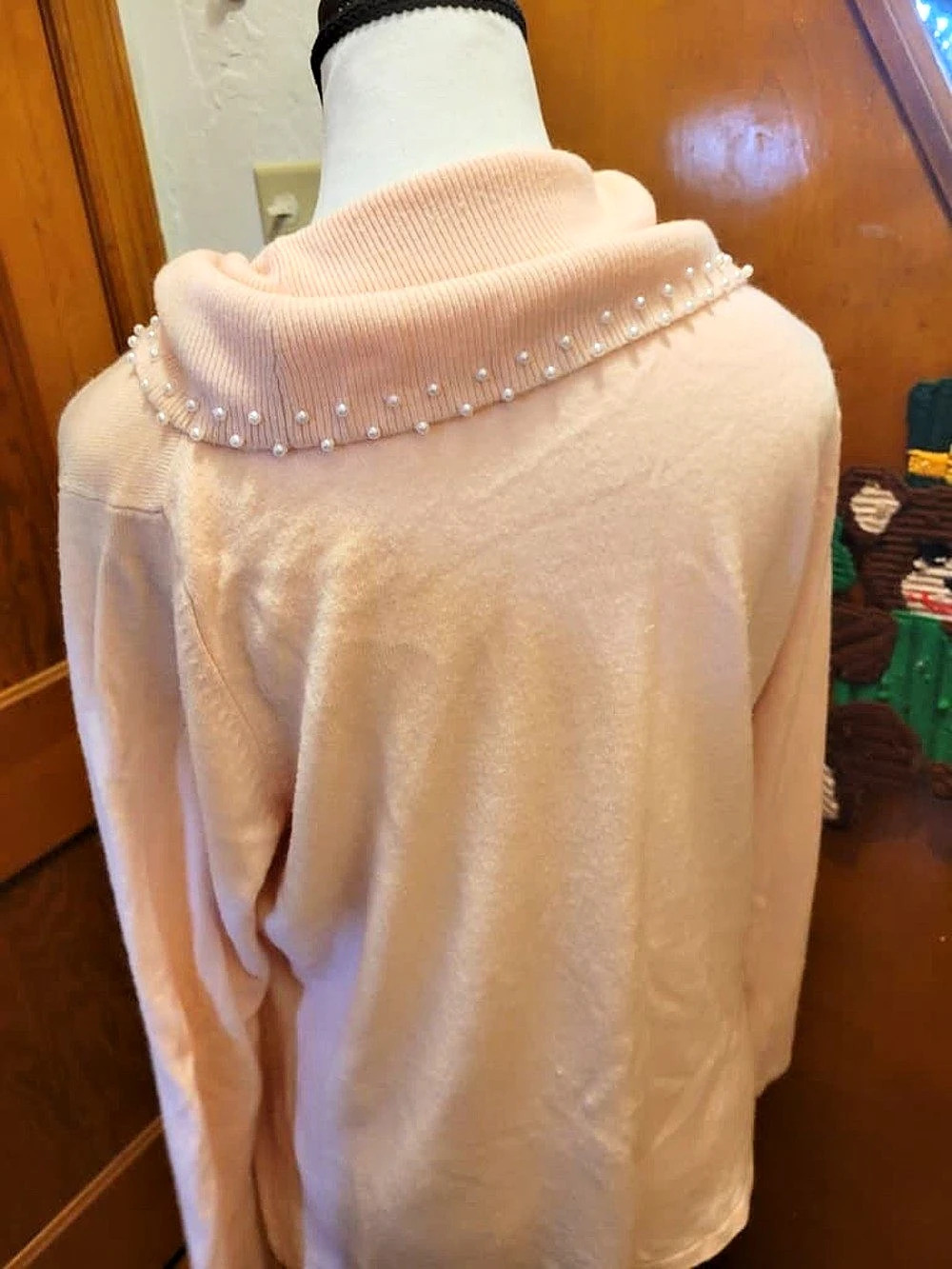 Women's Pink Beaded Cowl Neck Sweater